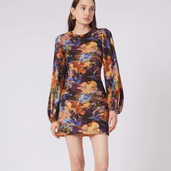 Gilner Farrar Molly Dress Kaleidoscope Print Size 10 Long Sleeve Ruched Mini EUC - Picture 1 of 7